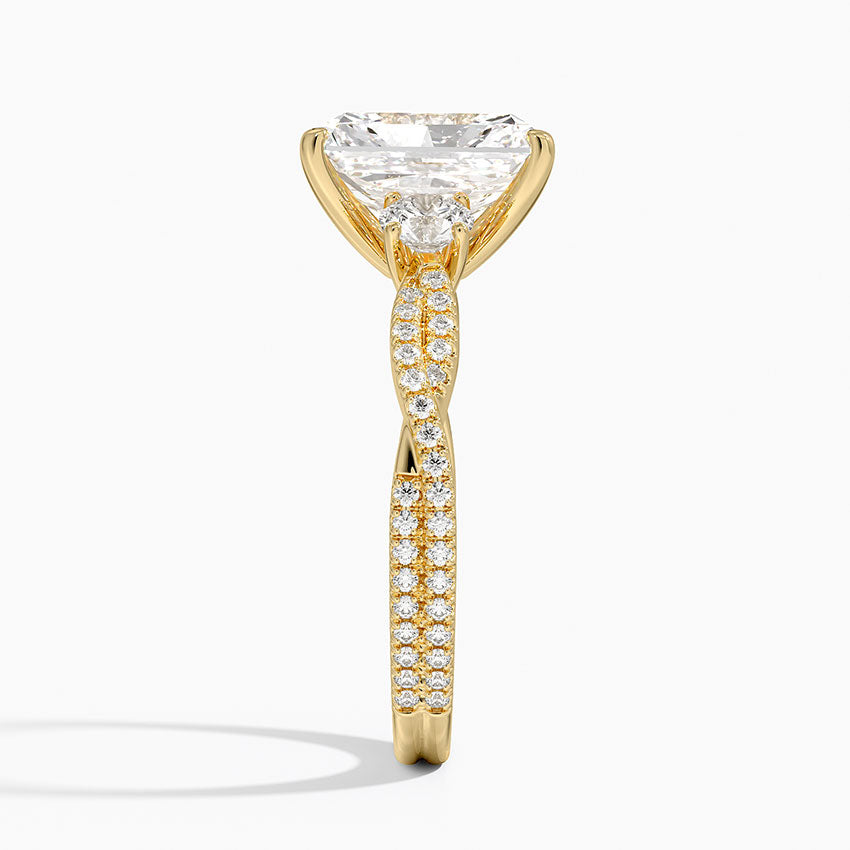 Luxe Three Stone Petite Twisted Vine Diamond Ring - Radiant Cut Center Stone