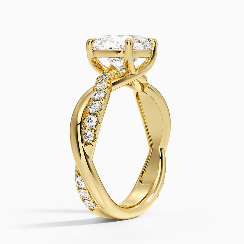 Cascade Twisted Diamond Ring - Cushion Cut Center Stone