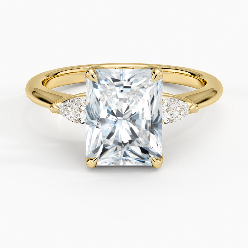 Petite Fleur Three Stone Diamond Ring - Radiant Cut Center Stone