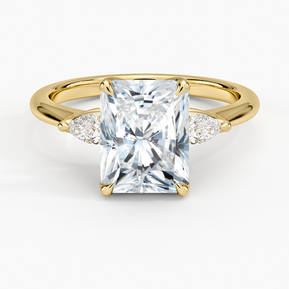 Petite Fleur Three Stone Diamond Ring - Radiant Cut Center Stone