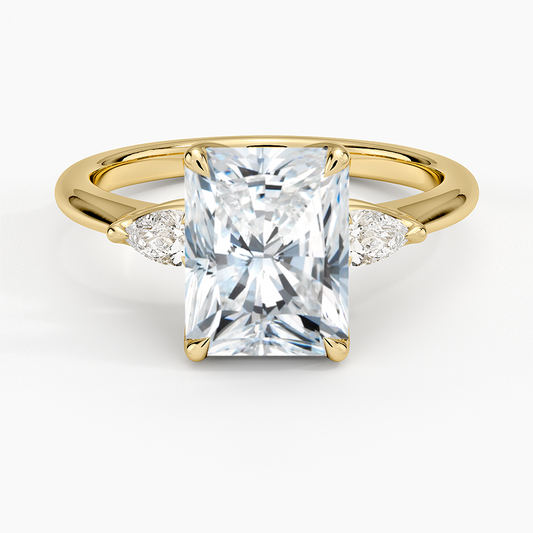 Petite Fleur Three Stone Diamond Ring - Radiant Cut Center Stone