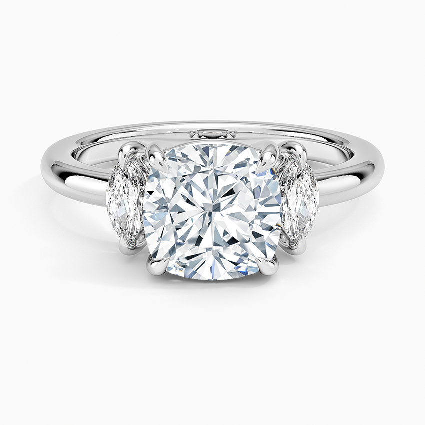 Sasha Three Stone Marquise Diamond Ring (1/3 ct. tw.) - Cushion Cut Center Stone