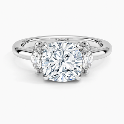 Sasha Three Stone Marquise Diamond Ring (1/3 ct. tw.) - Cushion Cut Center Stone