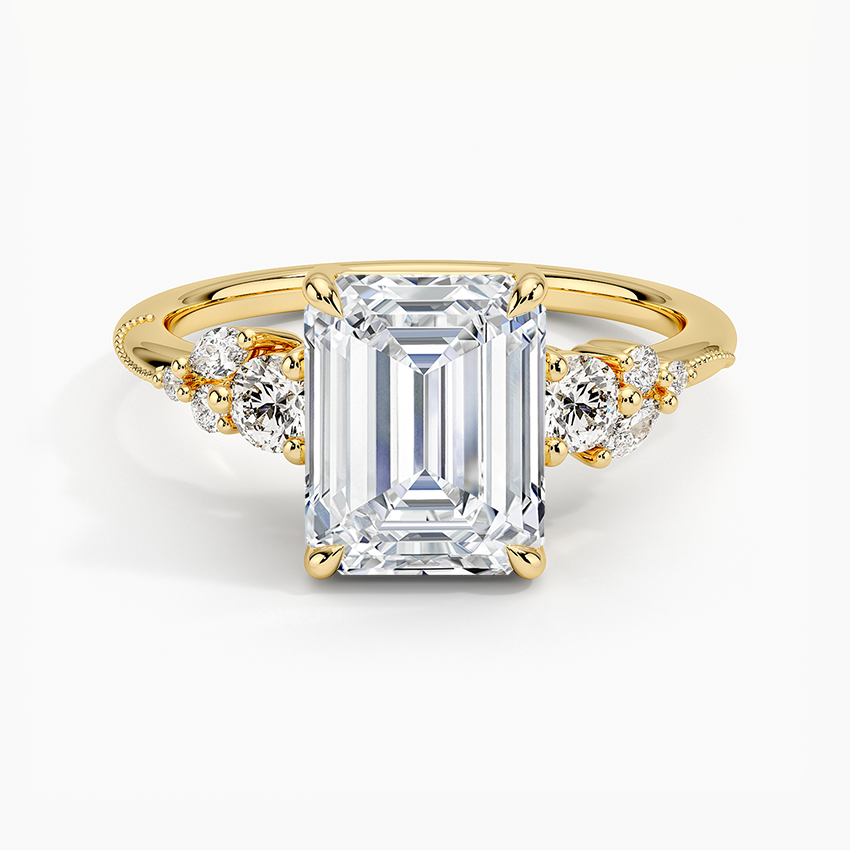 Camellia Three Stone Diamond Ring (1/3 ct. tw.) - Emerald Cut Center Stone