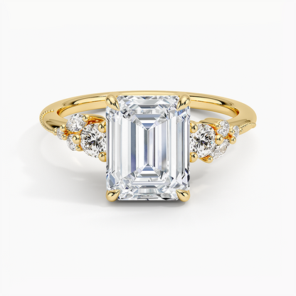Camellia Three Stone Diamond Ring (1/3 ct. tw.) - Emerald Cut Center Stone