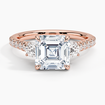 Amelie Three Stone Diamond Ring - Asscher Cut Center Stone