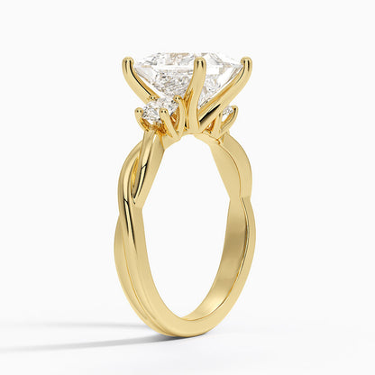 Twisted Vine Three Stone Diamond Ring - Princess Cut Center Stone