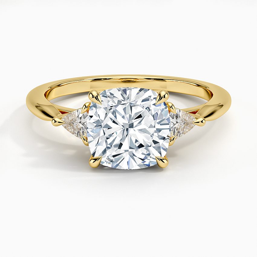 Trillion Cut Three Stone Diamond Ring - Cushion Cut Center Stone