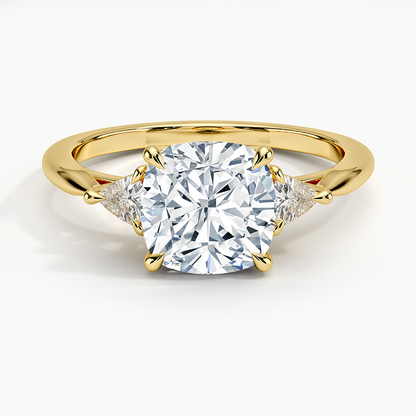 Trillion Cut Three Stone Diamond Ring - Cushion Cut Center Stone