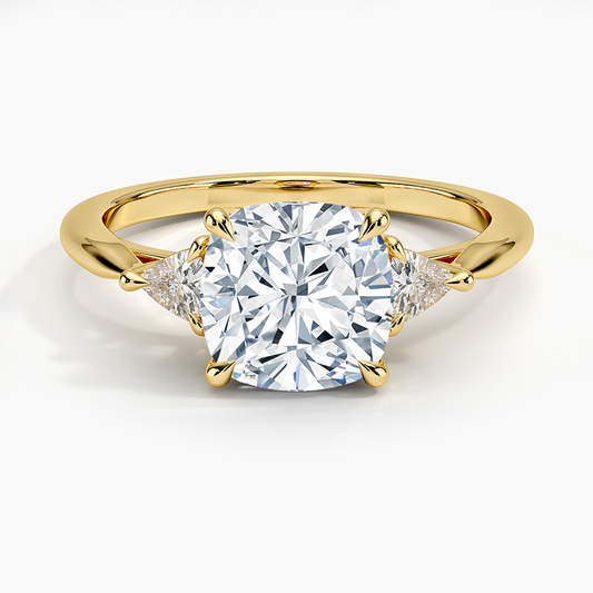 Trillion Cut Three Stone Diamond Ring - Cushion Cut Center Stone