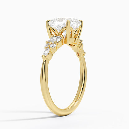 Nadia Three Stone Diamond Ring - Cushion Cut Center Stone