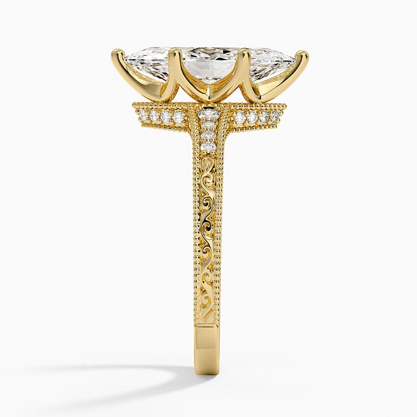 Hudson Engraved Diamond Ring - Marquise Center Stone