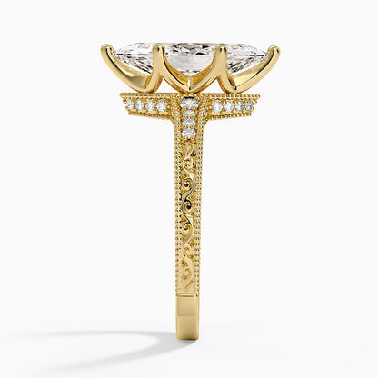 Hudson Engraved Diamond Ring - Marquise Center Stone