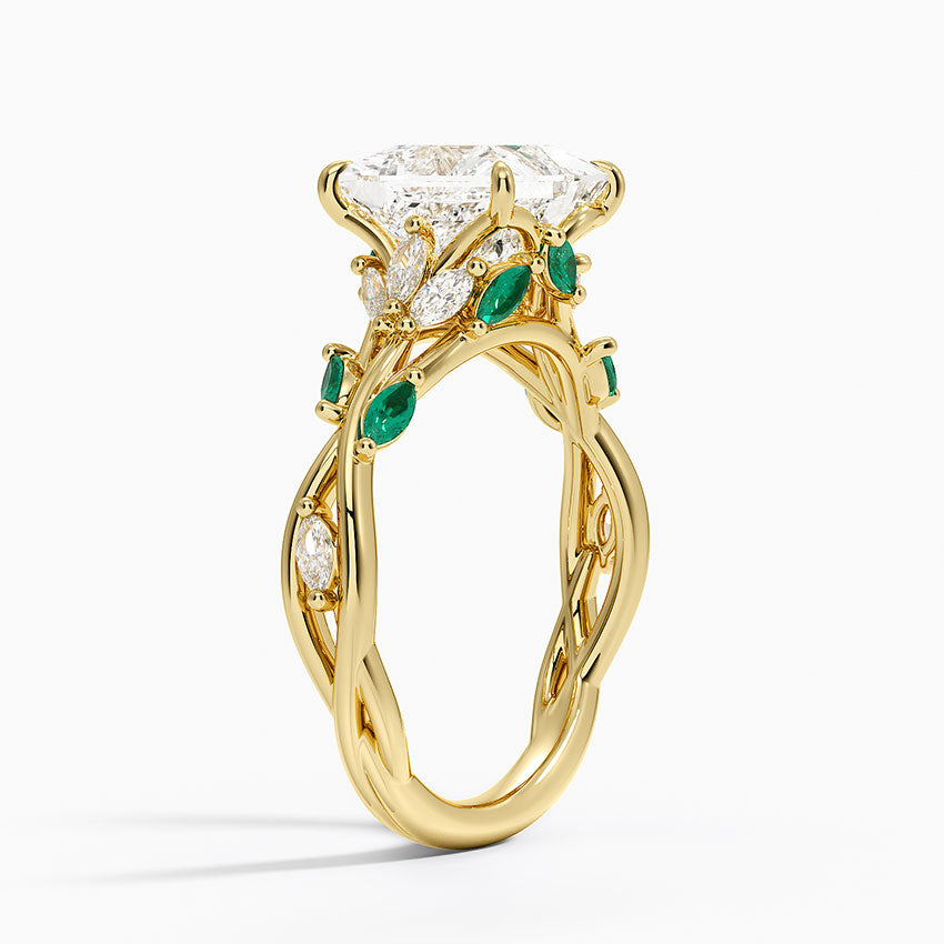 Secret Garden Lab Emerald and Diamond Ring (1/4 ct. tw.) - Princess Cut Center Stone