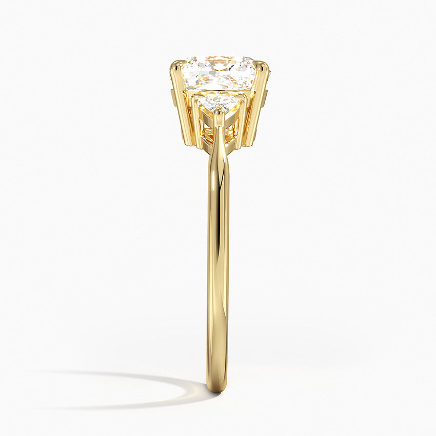 Trillion Cut Three Stone Diamond Ring - Cushion Cut Center Stone