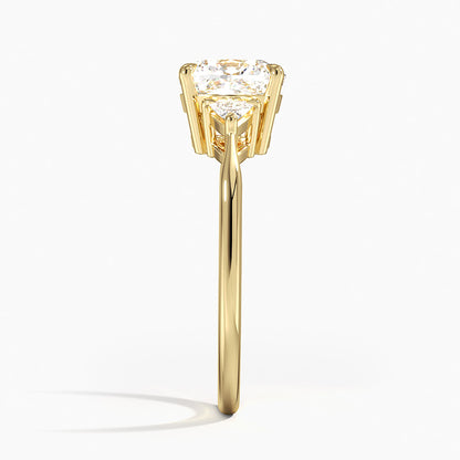 Trillion Cut Three Stone Diamond Ring - Cushion Cut Center Stone