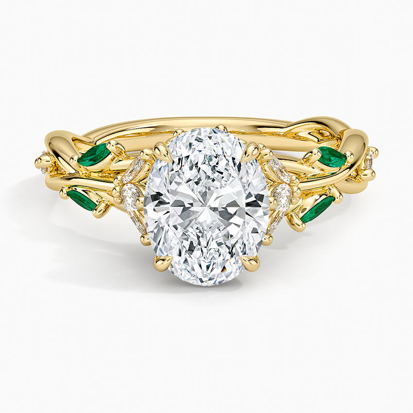 Secret Garden Lab Emerald and Diamond Ring (1/4 ct. tw.) - Oval Cut Center Stone