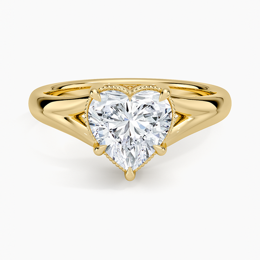 Cora Split Shank Solitaire Ring - Heart Cut Center Stone