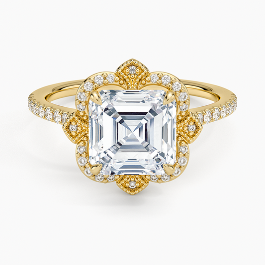 Reina Halo Diamond Ring - Asscher Cut Center Stone