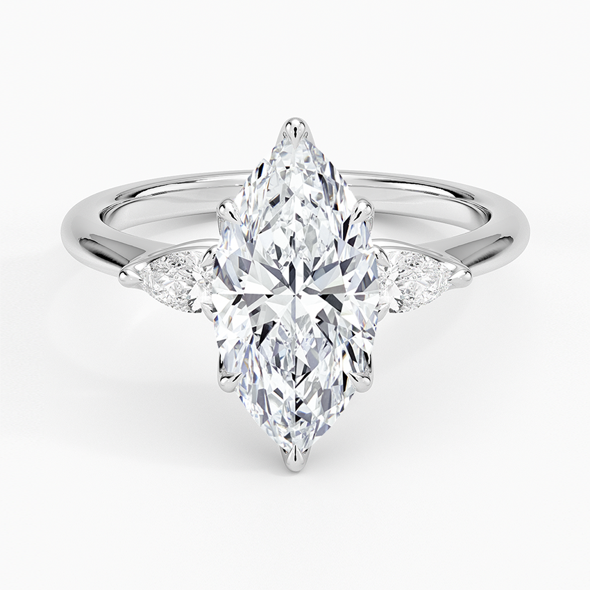 Petite Fleur Three Stone Diamond Ring - Marquise Center Stone