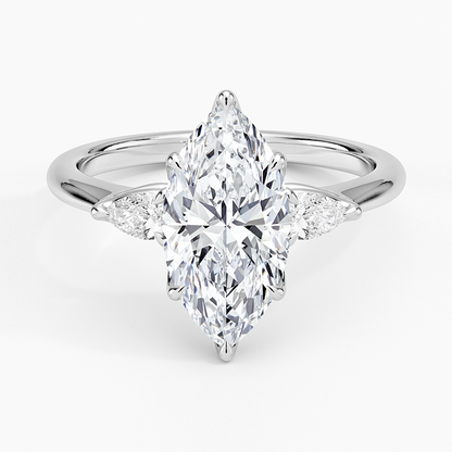 Petite Fleur Three Stone Diamond Ring - Marquise Center Stone