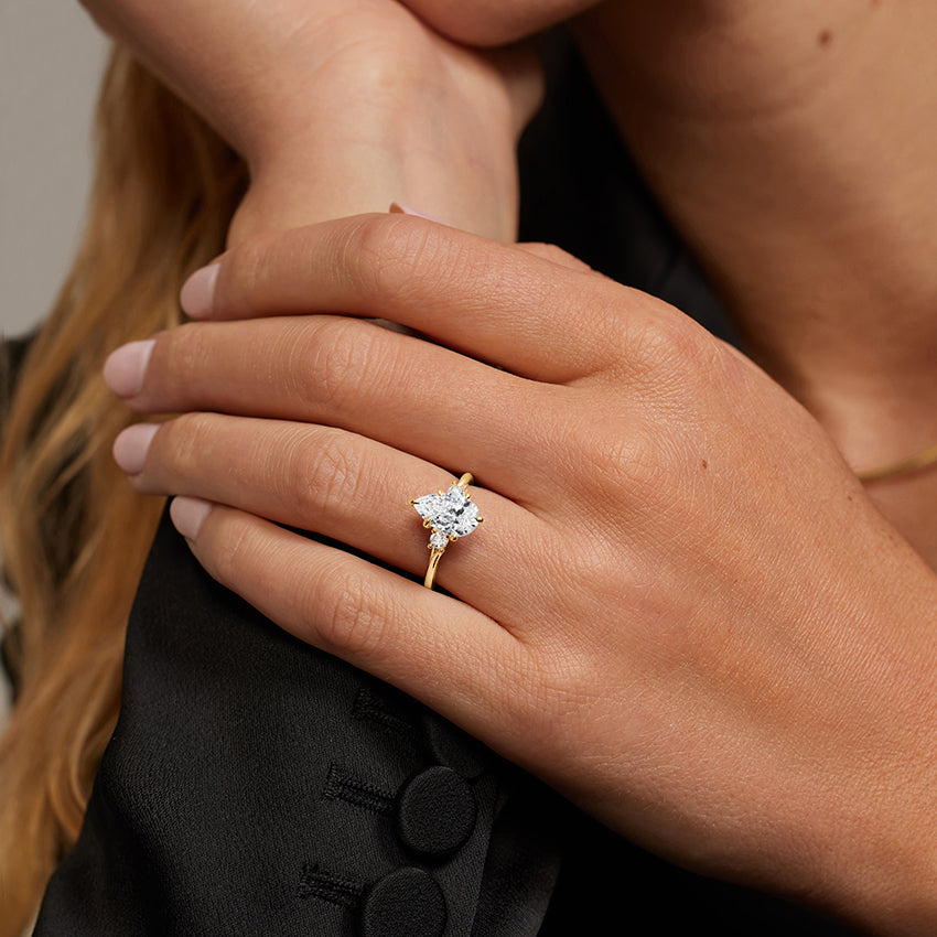 Delilah Three Stone Diamond Ring - Pear Center Stone