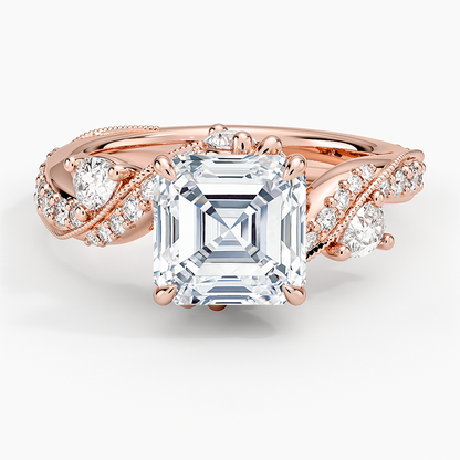 Grand Camellia Diamond Ring - Asscher Cut Center Stone