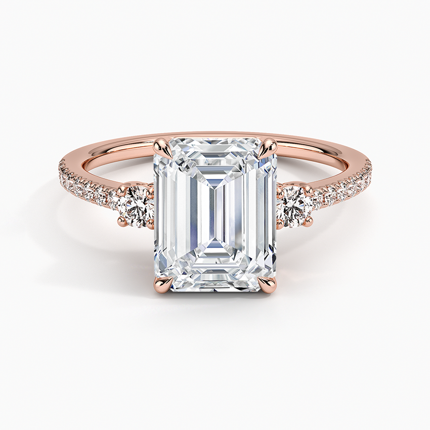 Lyra Three Stone Diamond Ring (1/4 ct. tw.) - Emerald Cut Center Stone