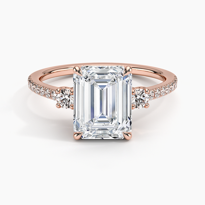 Lyra Three Stone Diamond Ring (1/4 ct. tw.) - Emerald Cut Center Stone
