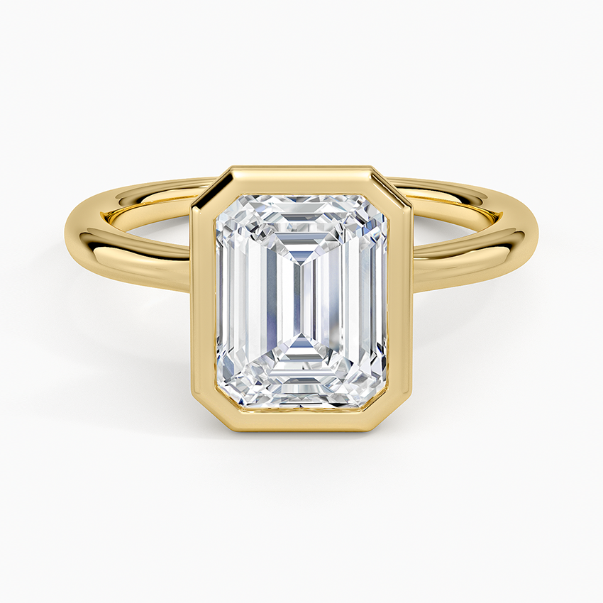 Freesia Bezel Solitaire Ring - Emerald Cut Center Stone