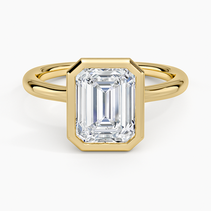 Freesia Bezel Solitaire Ring - Emerald Cut Center Stone