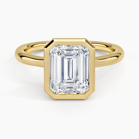 Freesia Bezel Solitaire Ring - Emerald Cut Center Stone