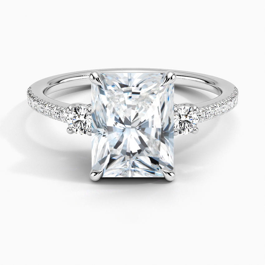 Lyra Three Stone Diamond Ring (1/4 ct. tw.) - Radiant Cut Center Stone
