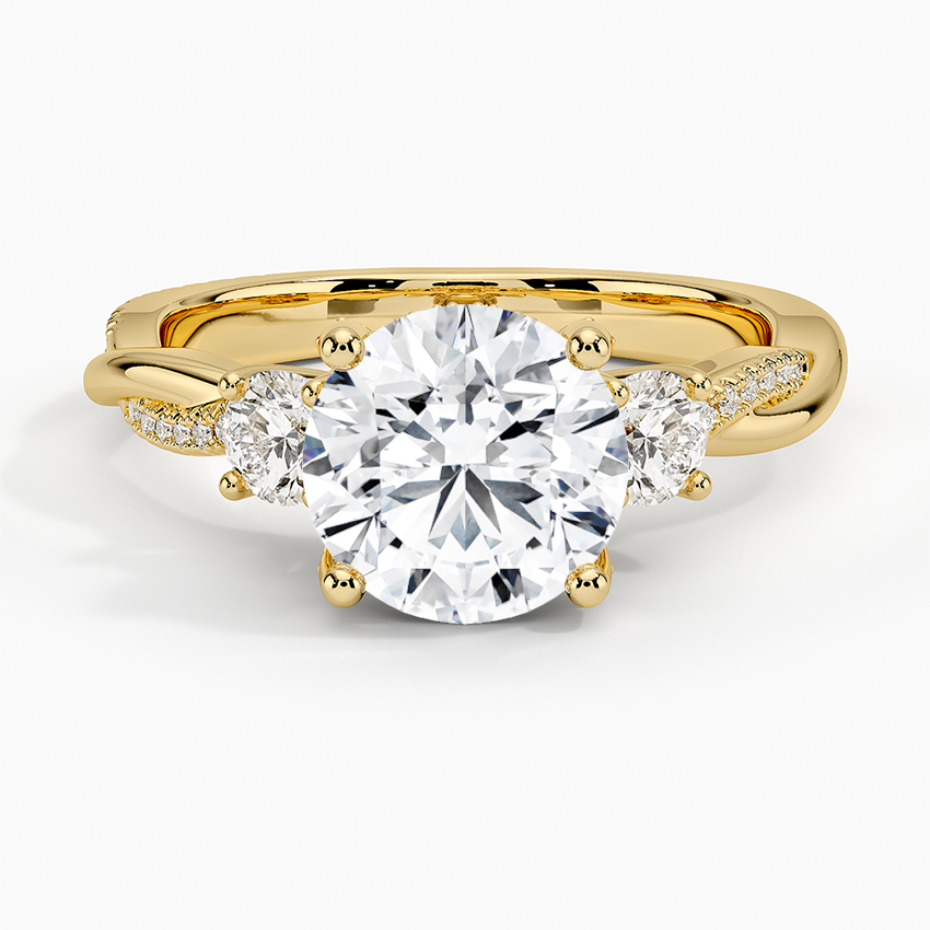Adorned Petite Twisted Vine Three Stone Diamond Ring - Round Cut Center Stone