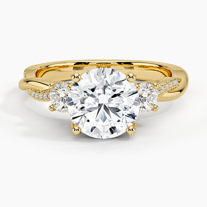 Adorned Petite Twisted Vine Three Stone Diamond Ring - Round Cut Center Stone
