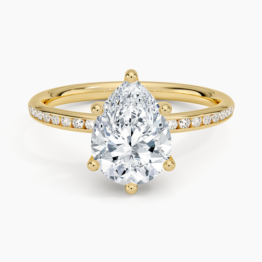 Tabitha Channel Set Diamond Ring - Pear Cut Center Stone