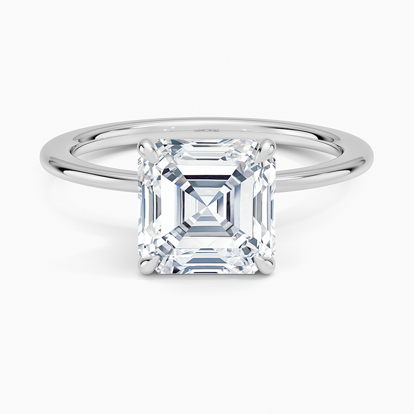 Petite Secret Halo Diamond Ring - Asscher Cut Center Stone