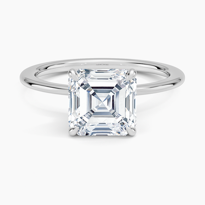 Petite Secret Halo Diamond Ring - Asscher Cut Center Stone
