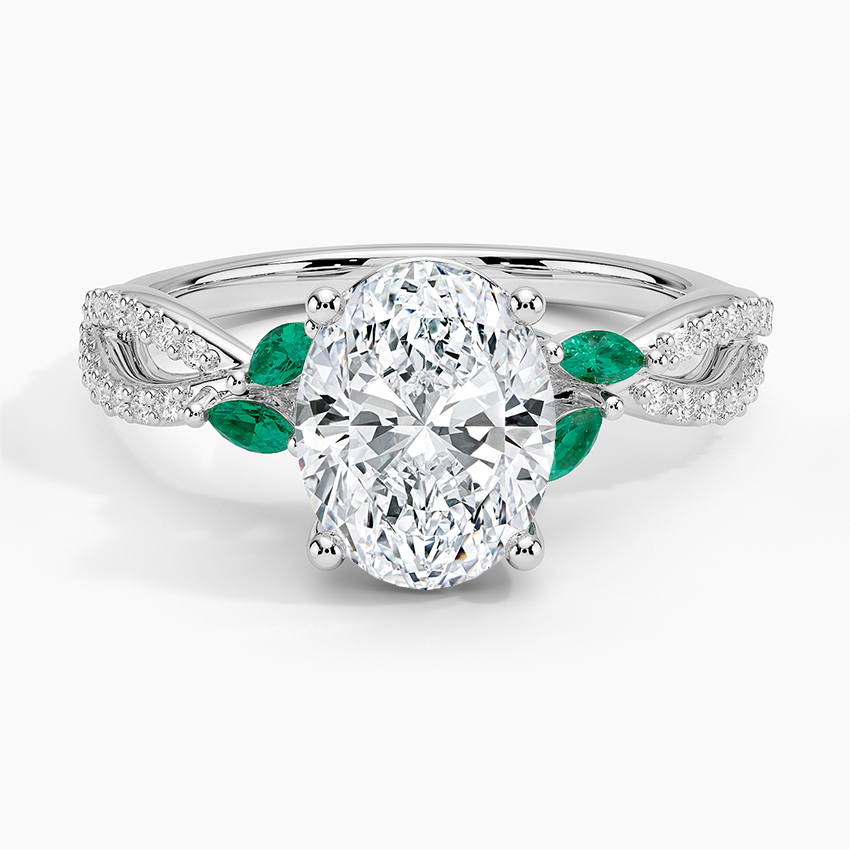 Luxe Willow Lab Emerald and Diamond Ring (1/8 ct. tw.) - Oval Center Stone