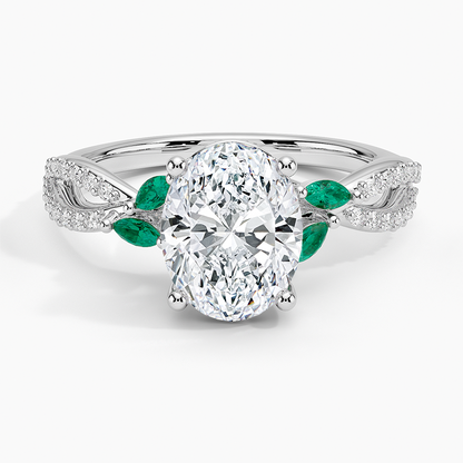Luxe Willow Lab Emerald and Diamond Ring (1/8 ct. tw.) - Oval Center Stone