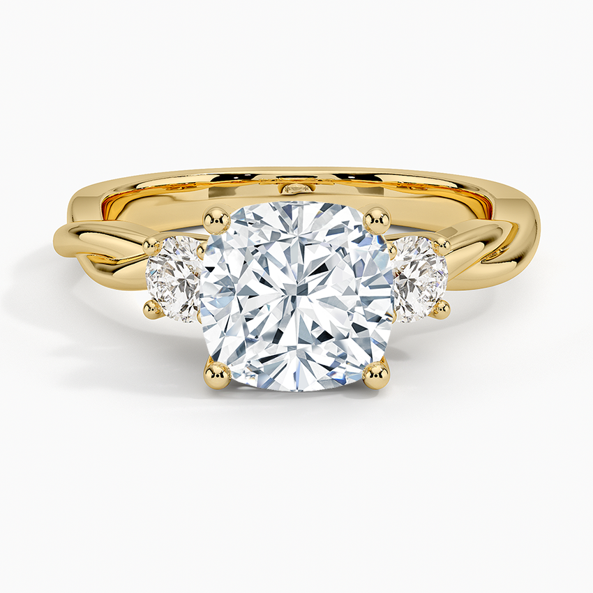 Twisted Vine Three Stone Diamond Ring - Cushion Cut Center Stone