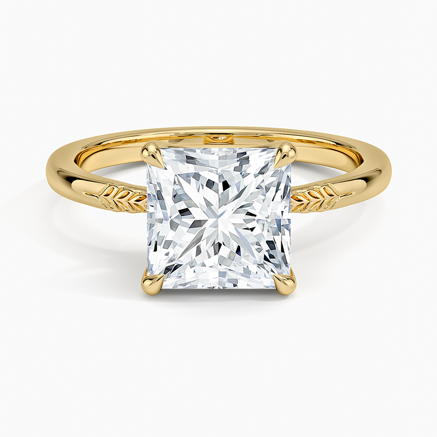Laurel Engraved Ring - Princess Cut Center Stone