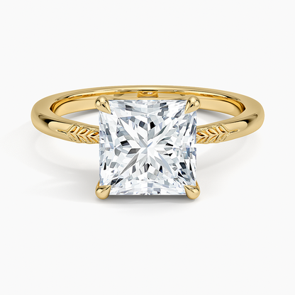 Laurel Engraved Ring - Princess Cut Center Stone