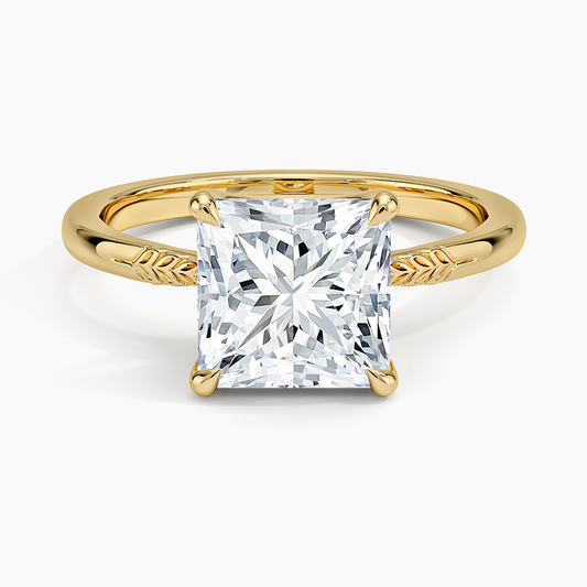 Laurel Engraved Ring - Princess Cut Center Stone