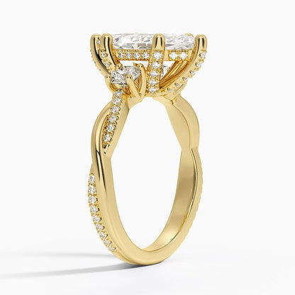 Adorned Petite Twisted Vine Three Stone Diamond Ring - Marquise Cut Center Stone