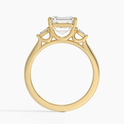 Petite Cometa Perfect Fit Three Stone Diamond Ring - Asscher Cut Center Stone