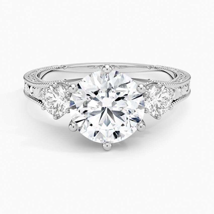 Hudson Engraved Three Stone Diamond Ring (1/3 ct. tw.) - Round Center Stone