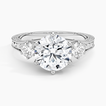 Hudson Engraved Three Stone Diamond Ring (1/3 ct. tw.) - Round Center Stone