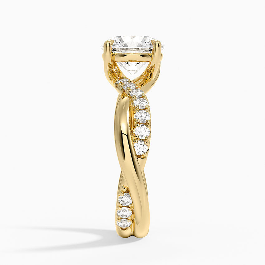 Cascade Twisted Diamond Ring - Round Cut Center Stone