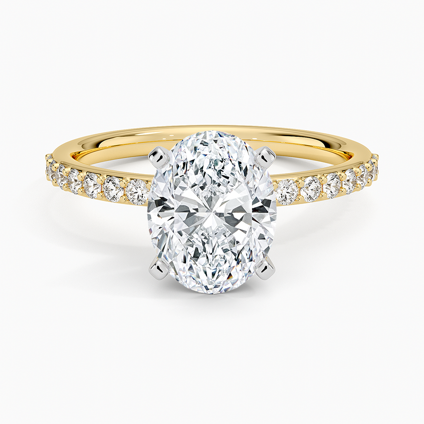 Petite Shared Prong Half Coverage Diamond Ring - Oval Center Stone